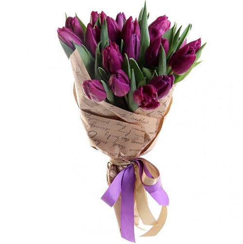 Фото товара 21 пурпурний тюльпан у крафт у Львові