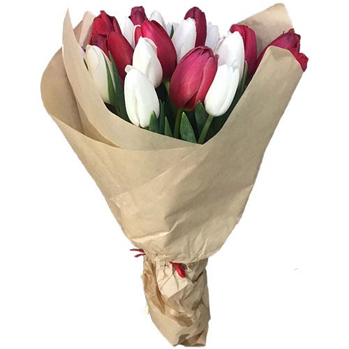 Фото товара 21 червоно-білий тюльпан у крафт у Львові