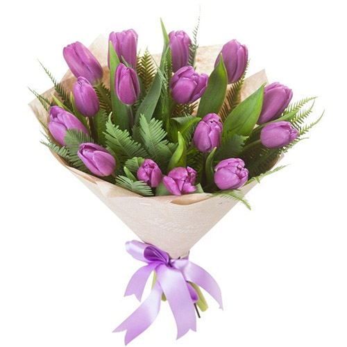 Фото товара 15 фиолетовых тюльпанов с декором у Львові