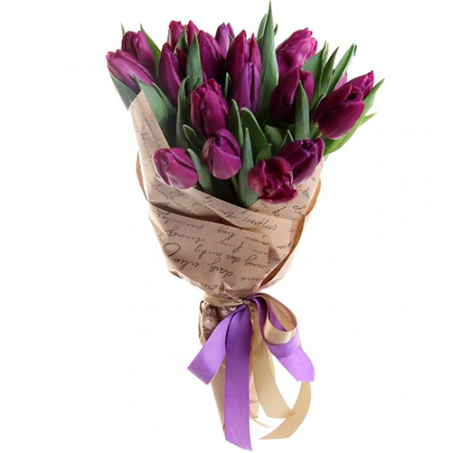 Фото товара 21 пурпурный тюльпан в крафт у Львові