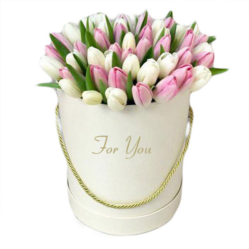 Фото товара 51 бело-розовый тюльпан в коробке у Львові