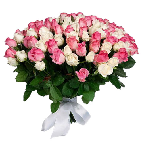 Фото товара 101 белая и розовая роза у Львові