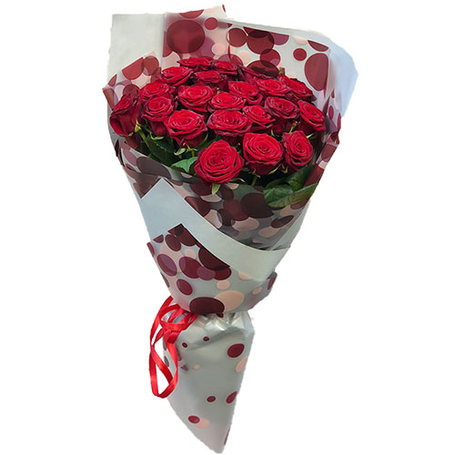 Фото товара 21 красная роза в упаковке у Львові