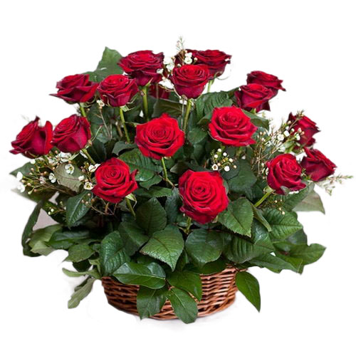 Фото товара 21 красная роза в корзине у Львові