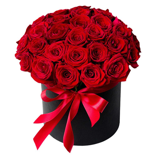 Фото товара 33 розы в шляпной коробке у Львові