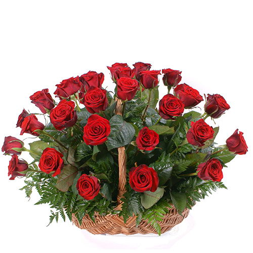 Фото товара 35 красных роз в корзине у Львові