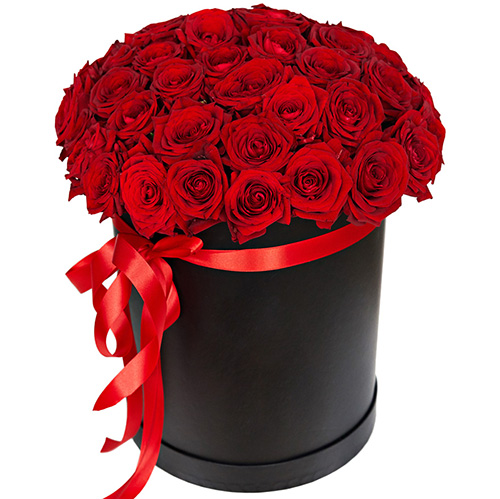 Фото товара 51 роза красная в шляпной коробке у Львові