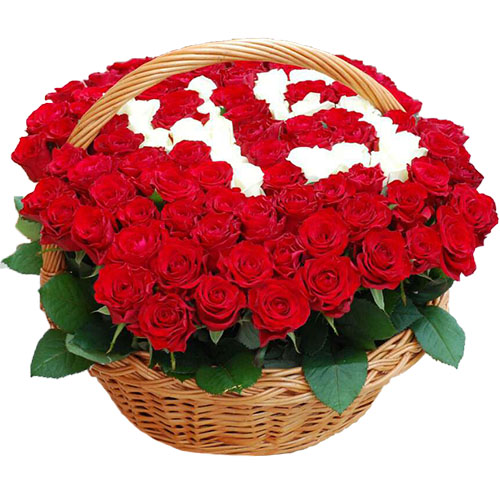 Фото товара 101 роза с числами в корзине у Львові