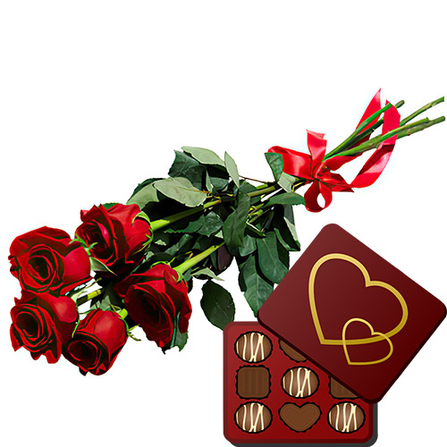 Фото товара 5 красных роз с конфетами у Львові