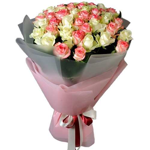 Фото товара 51 біла і рожева троянда у Львові