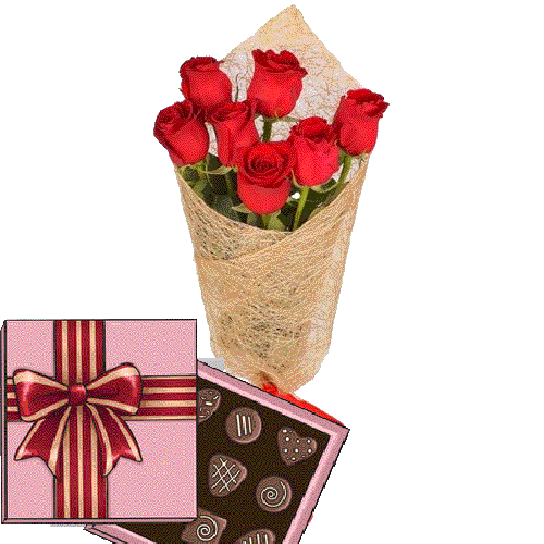 Фото товара 7 красных роз с конфетами у Львові
