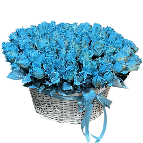 Фото товара 101 синяя роза в корзине у Львові
